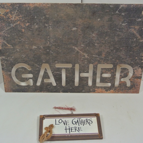 GATHER WOOD FARMHOUSE DECOR SIGN AND SMALL SIGN SET - Picture 1 of 2